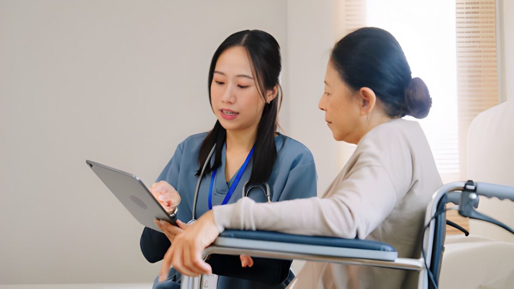 Healthcare tablet consultation.