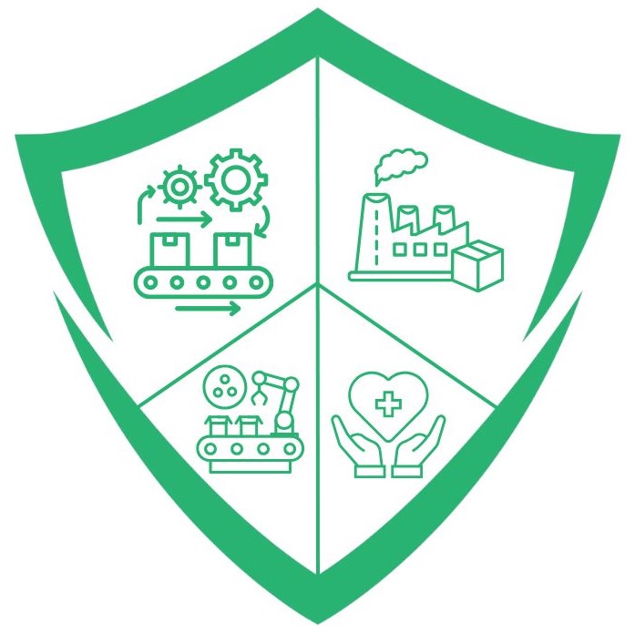 Multidisciplinary protection and industry shield icon.