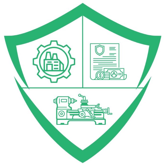 Green shield icon for industrial manufacturing and financial services.