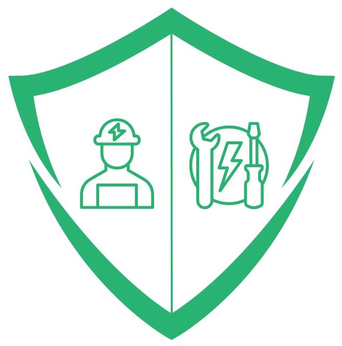 Green shield icon for electrical services and technical repairs.