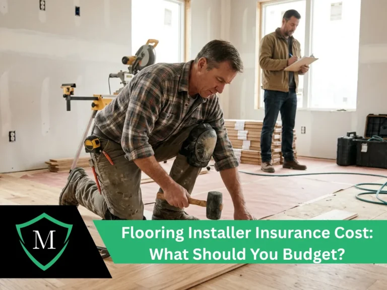 Flooring installer tapping hardwood plank with mallet.