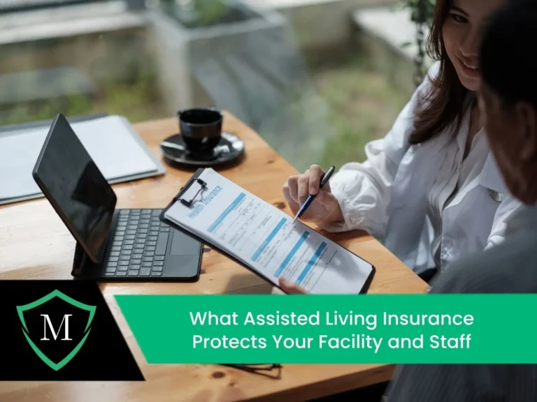 A professional consultation showing an advisor pointing to a "Health Insurance" form on a clipboard while speaking with a client.