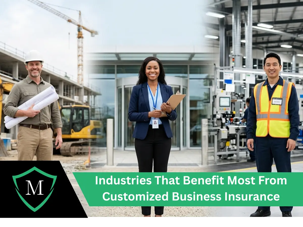 Split image showcasing workers from the construction, corporate office, and manufacturing industries.